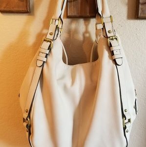 Merona Off White purse w/buckles & black accents